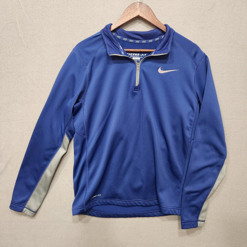 Nike Therma Fit Fleece Pullover Jacket Men's‎ Size M Blue 1/4 Zip Up Polyester